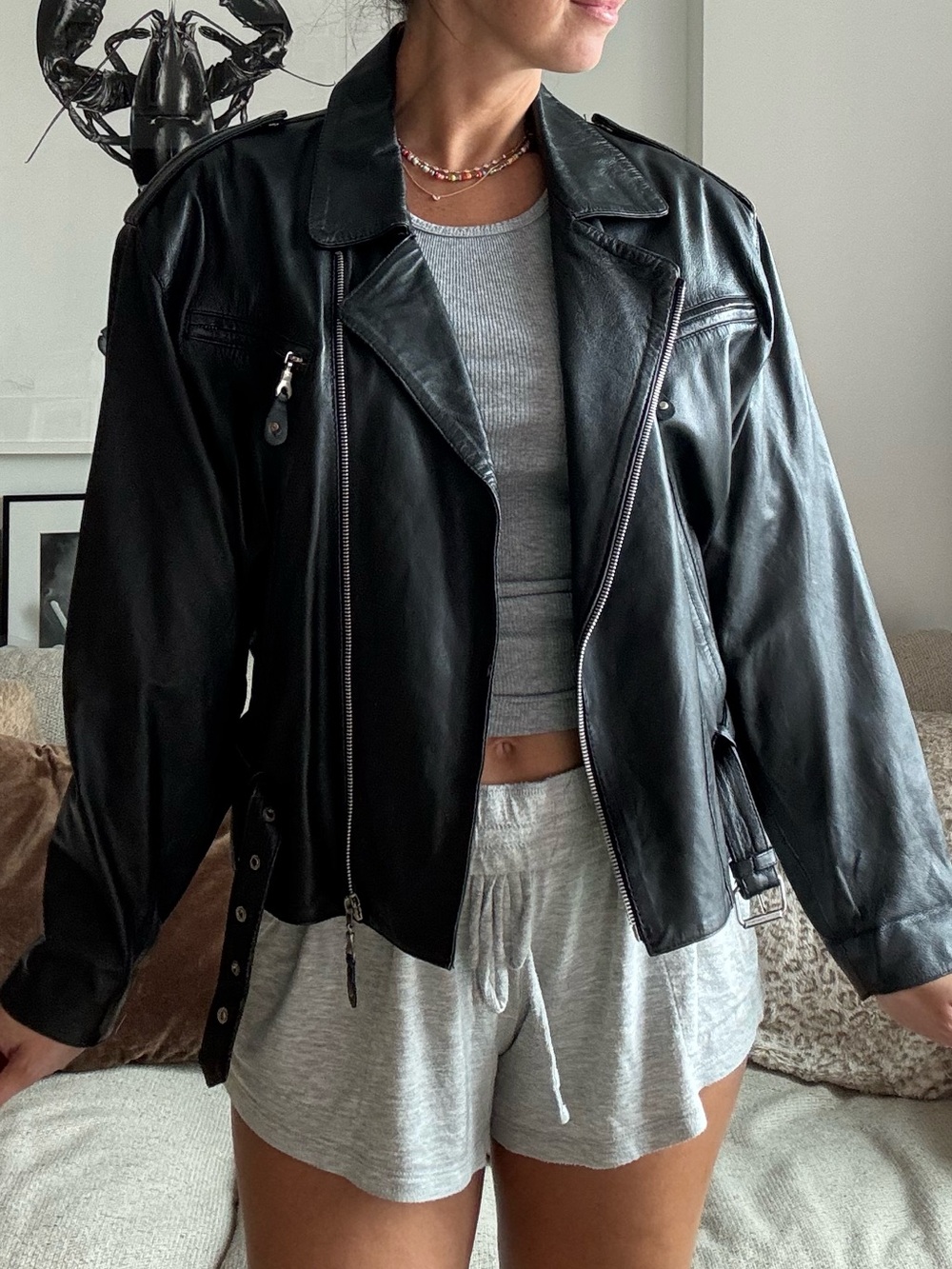 Vintage Classic Black Leather Moto Jacket - Women's